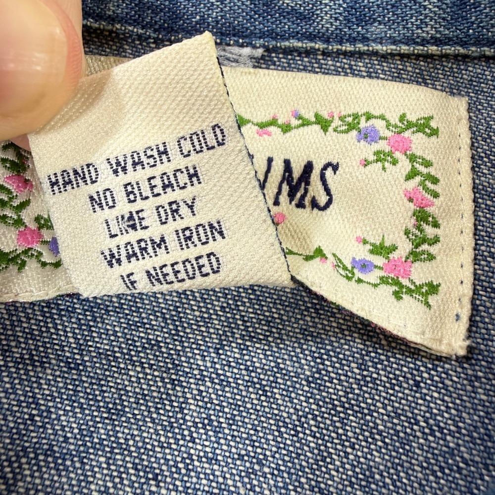 Floral Denim Chore Jacket VTG Tantrums Women SM Cottage Grandma Artsy Shacket - Picture 11 of 11